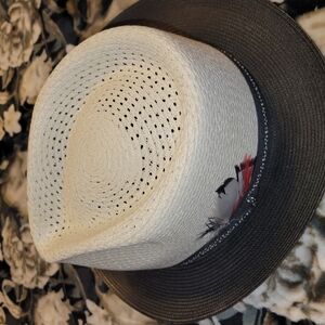 Two-Tone Dibbs Fedora Hat with Feather Accent Size 7 1/4